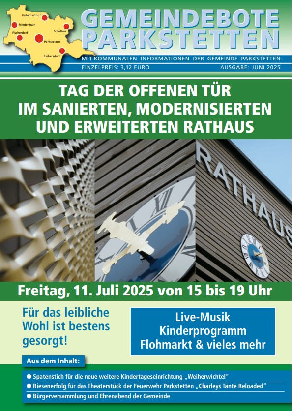 Werbung für den Tag der offenen Tür, Ansicht des Rathauses mit Terminübersicht