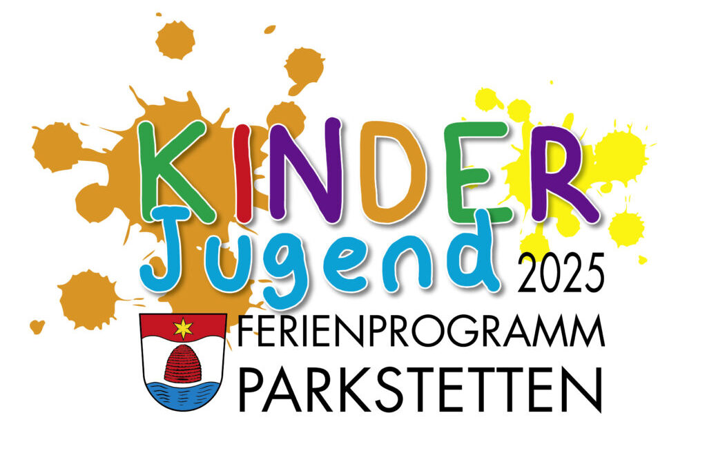 Das Wort "Ferienprogramm 2025" in bunten Buchstaben mit Parkstettener Logo