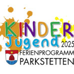 Das Wort "Ferienprogramm 2025" in bunten Buchstaben mit Parkstettener Logo