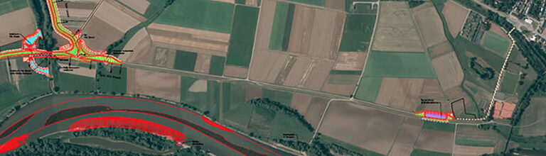 Der bestehende Donaudeichunterstrom des Querdeiches Lenach, bezeichnet als Deich Bräufeld.