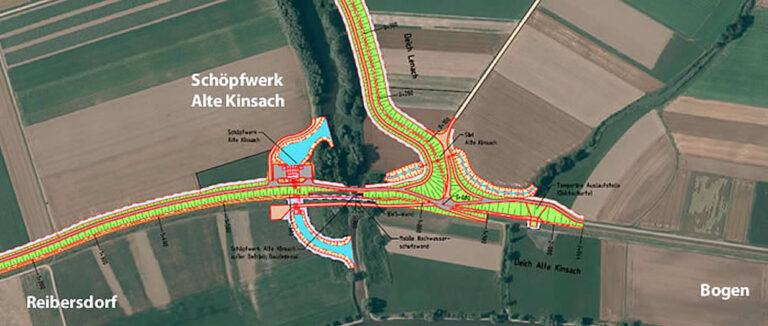 Das neue Schöpfwerk Alte Kinsach wird westlich des bestehenden Standortes neu gebaut